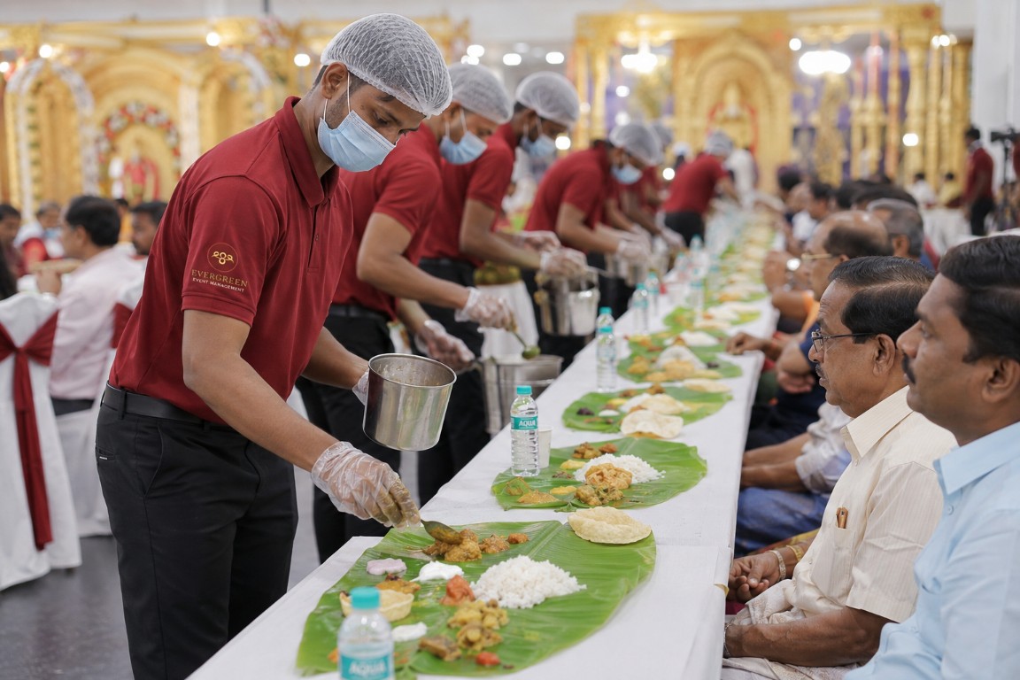 Serving at an Ever Green catered event